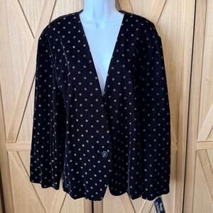 Vintage 90's NWT Maggie McNaughton Velvet Blazer 22W May Company Black Gold Dots